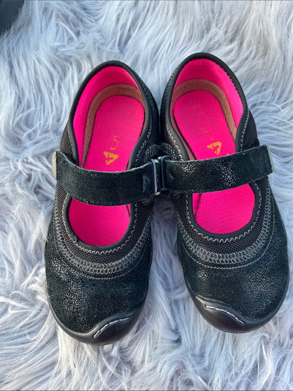 PLAE Black Mary Jane Shoes with Bright Pink Insole